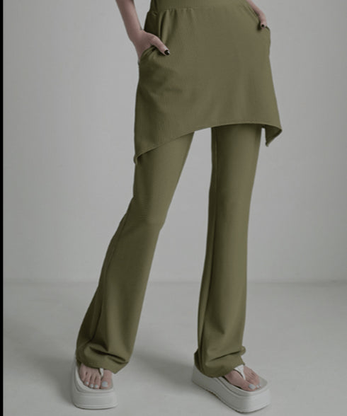 Asymmetric Skirted Flare Pants